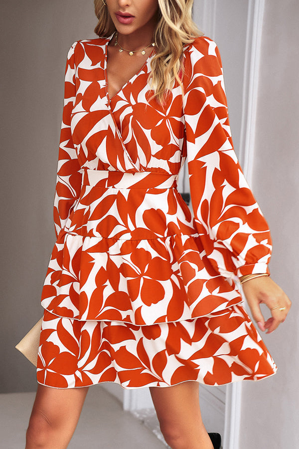 Layered Ruffle  Hem V Neck Casual Dress