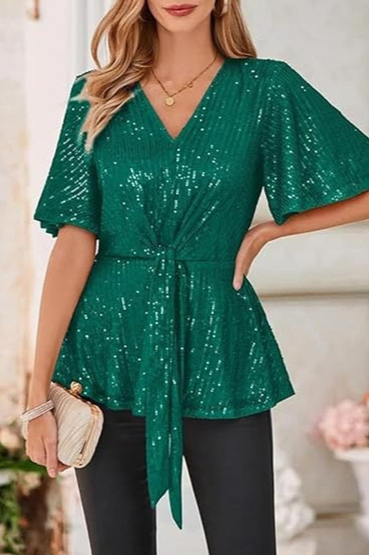 GRACE KARIN Sequin Ruffle Top