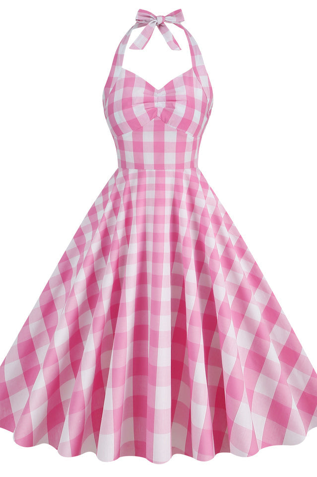 Barbie Movie Margot Pink Plaid Check Dress