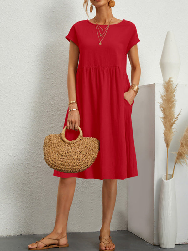 Solid Color A-Line Midi Dress