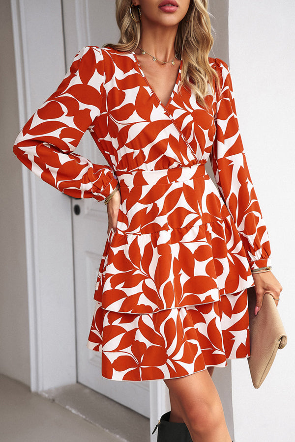 Layered Ruffle  Hem V Neck Casual Dress