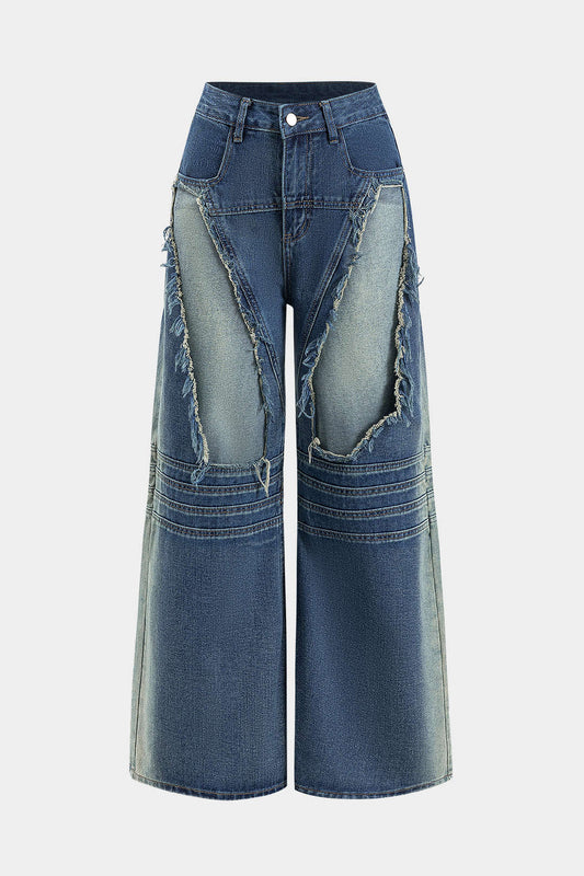 Denim Ripped Wide Leg Jeans