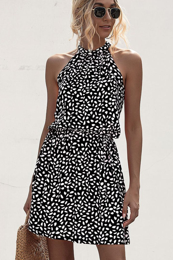 Halter Neck Polka Dot Print Casual Dress