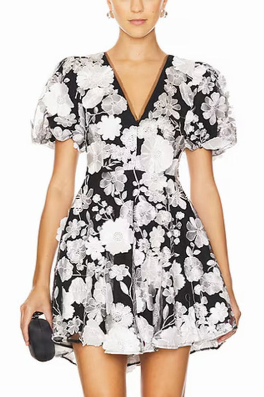 Chayan Flower Embroidery Mini Dress