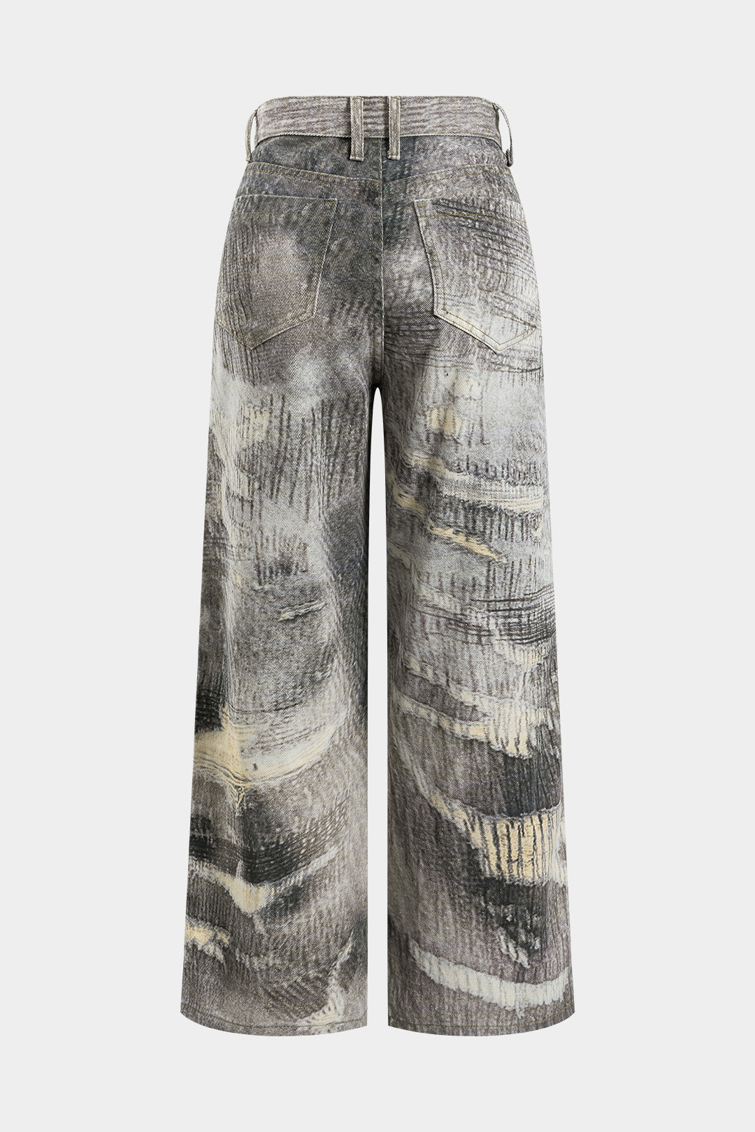 Denim Retro Abstract Print Wide Leg Jeans