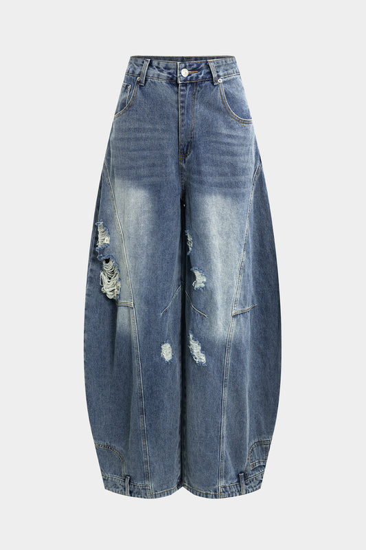 Denim Ripped Barrel Jeans