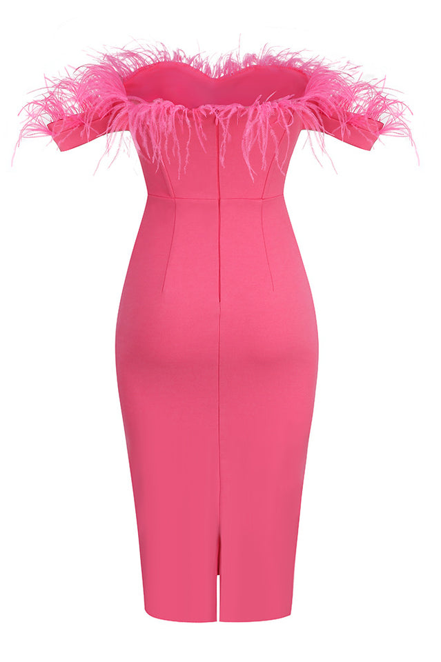 Fashionella Slash Neck Feather Dress