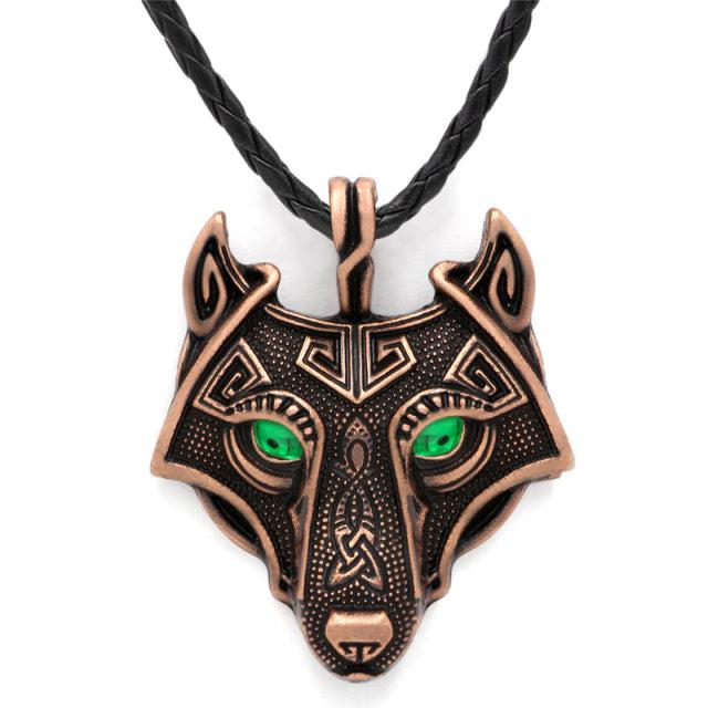 Runic Majesty: Viking Inspired Multicolor Wolf Head Necklace