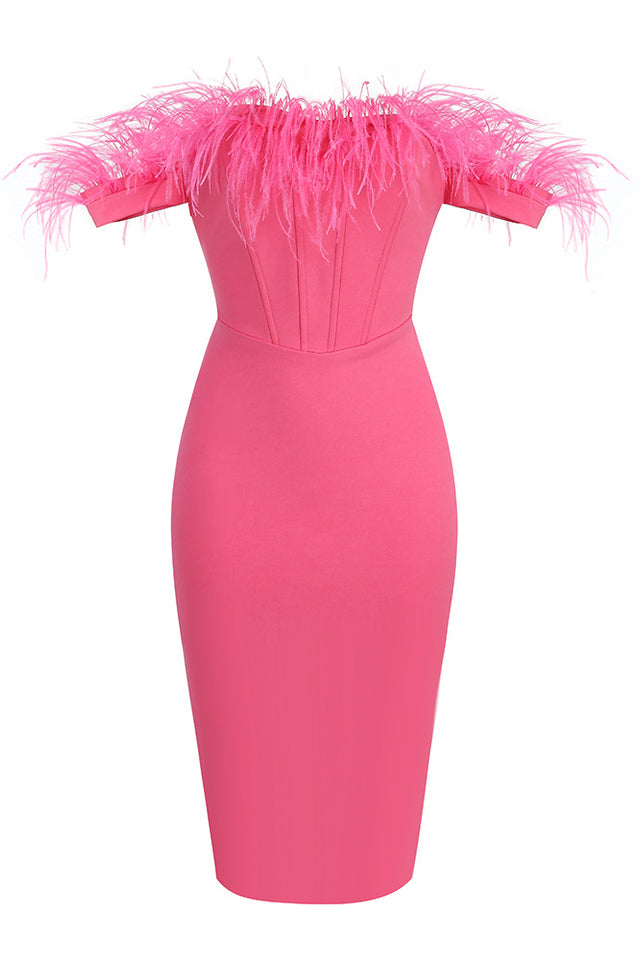 Fashionella Slash Neck Feather Dress