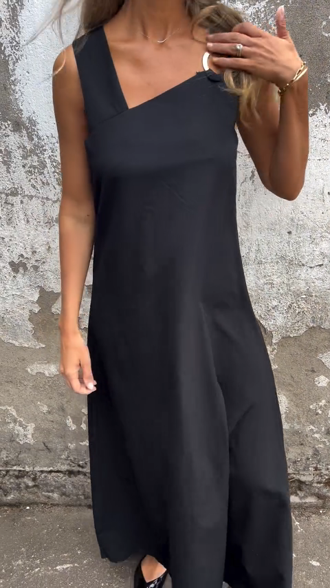 Irregular Square Neck Solid Color Dress