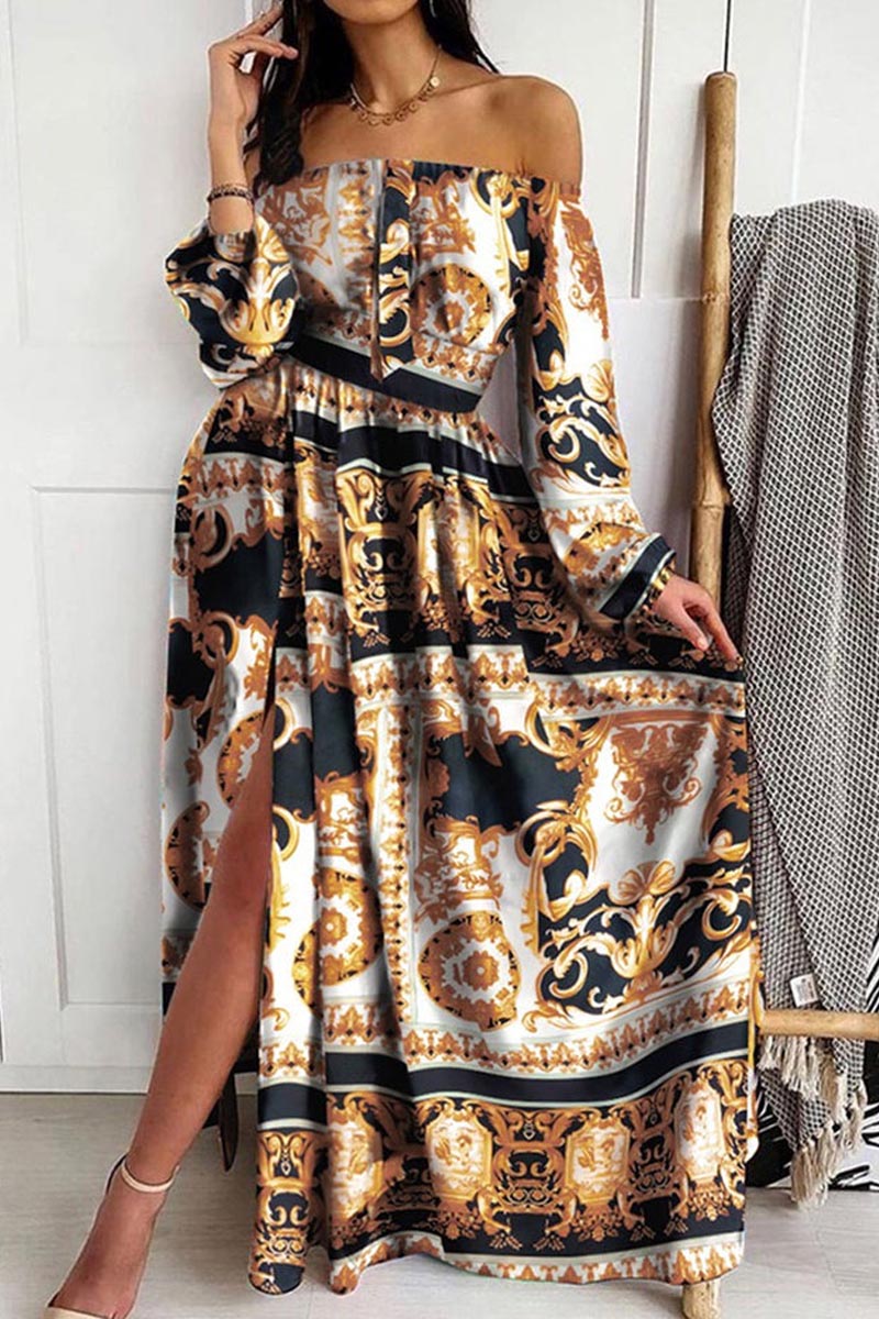 Elegant Tube Top Three-color Printed Maxi Dress