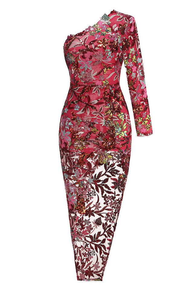 Jangeel Pink Slit Sequin Dress