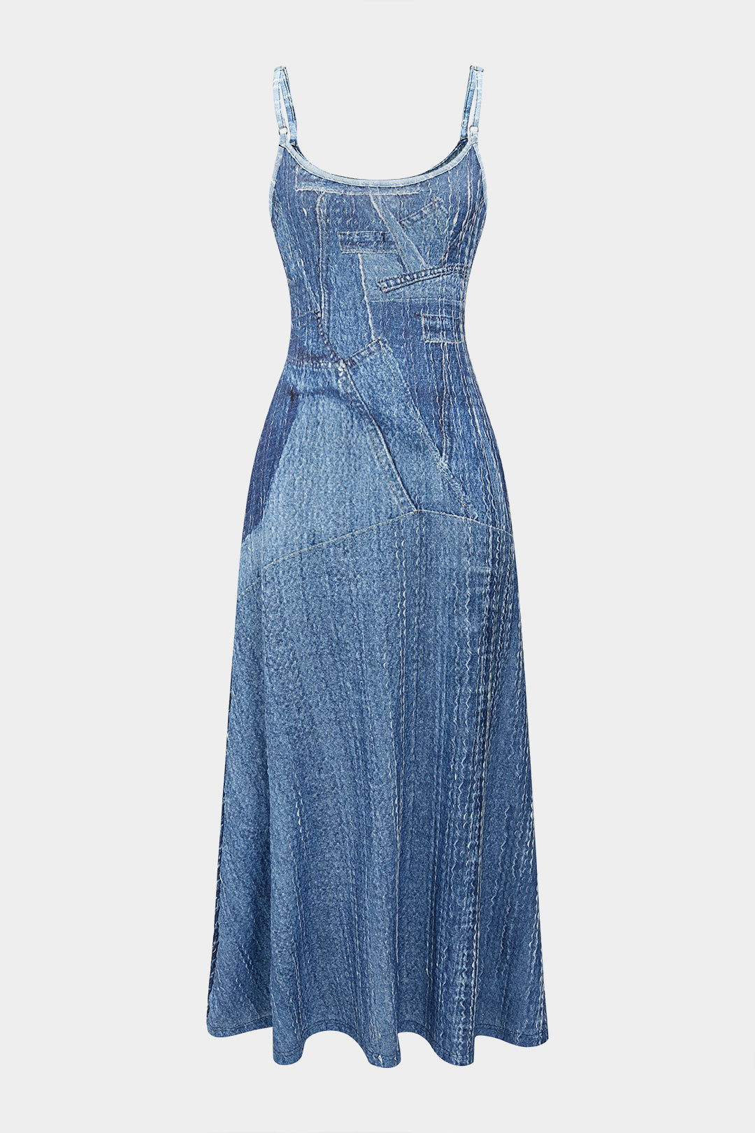 Denim Print Slip Sleeveless Maxi Dress