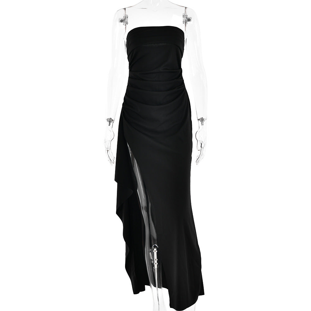 Twilight Allure: Off-Neck Tube Top Backless High Slit Maxi Dress