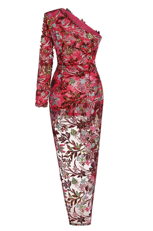 Jangeel Pink Slit Sequin Dress