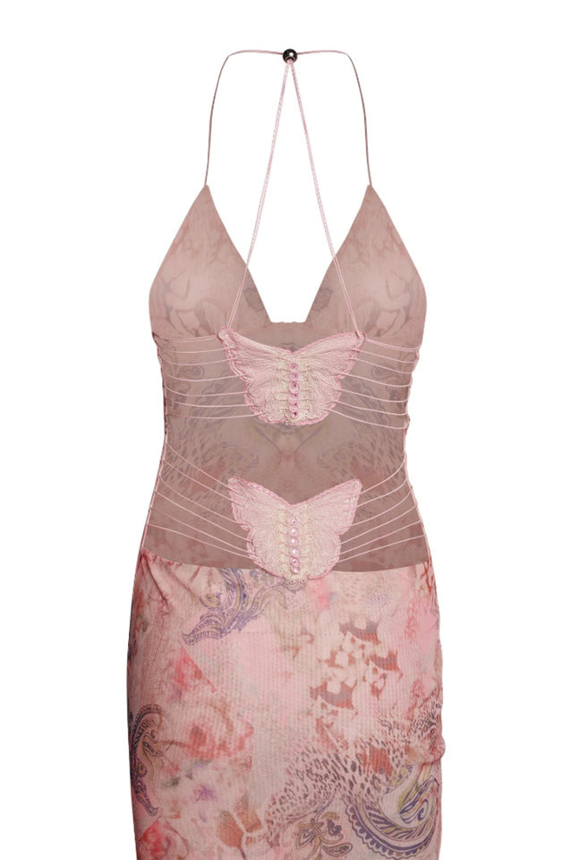 Butterfly Backless Midi Dress