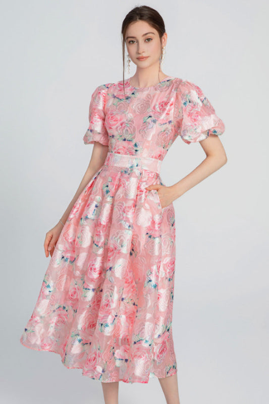 Puffy Sleeves Midi Dress
