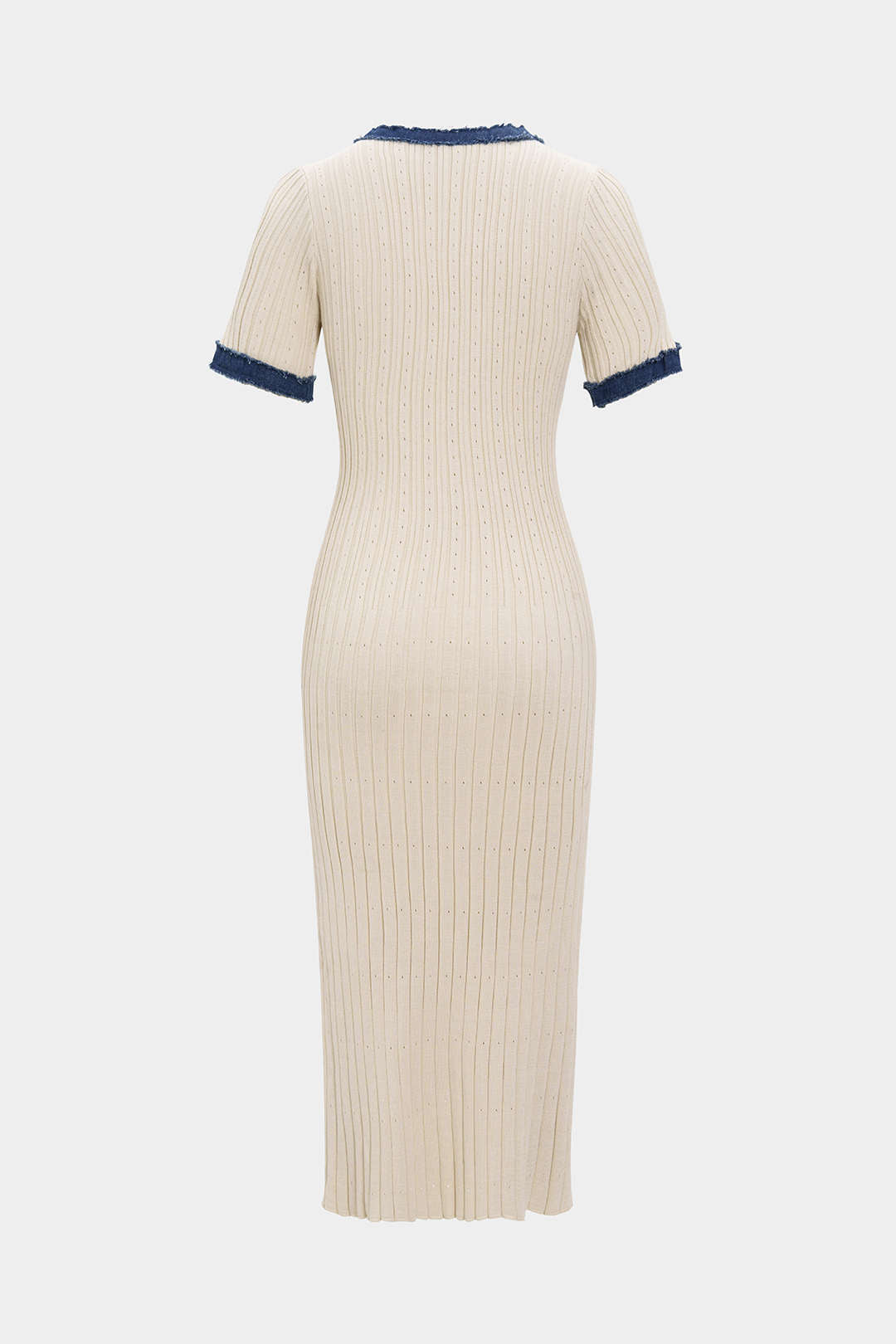 Denim Patchwork Metallic Button Short Sleeve Maxi Dress