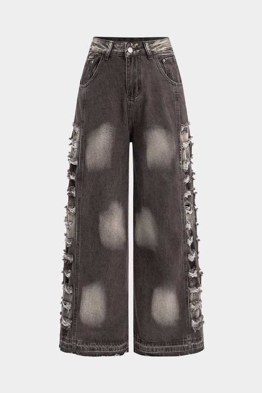 Denim Distressed Hollow Out Jeans