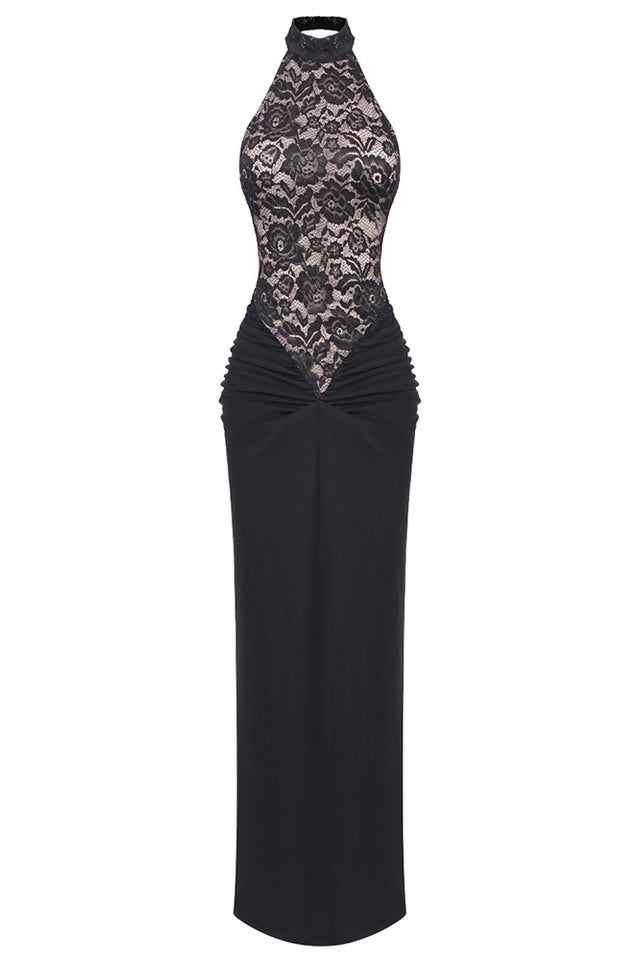 Janice Halterneck Lace Floral Maxi Dress