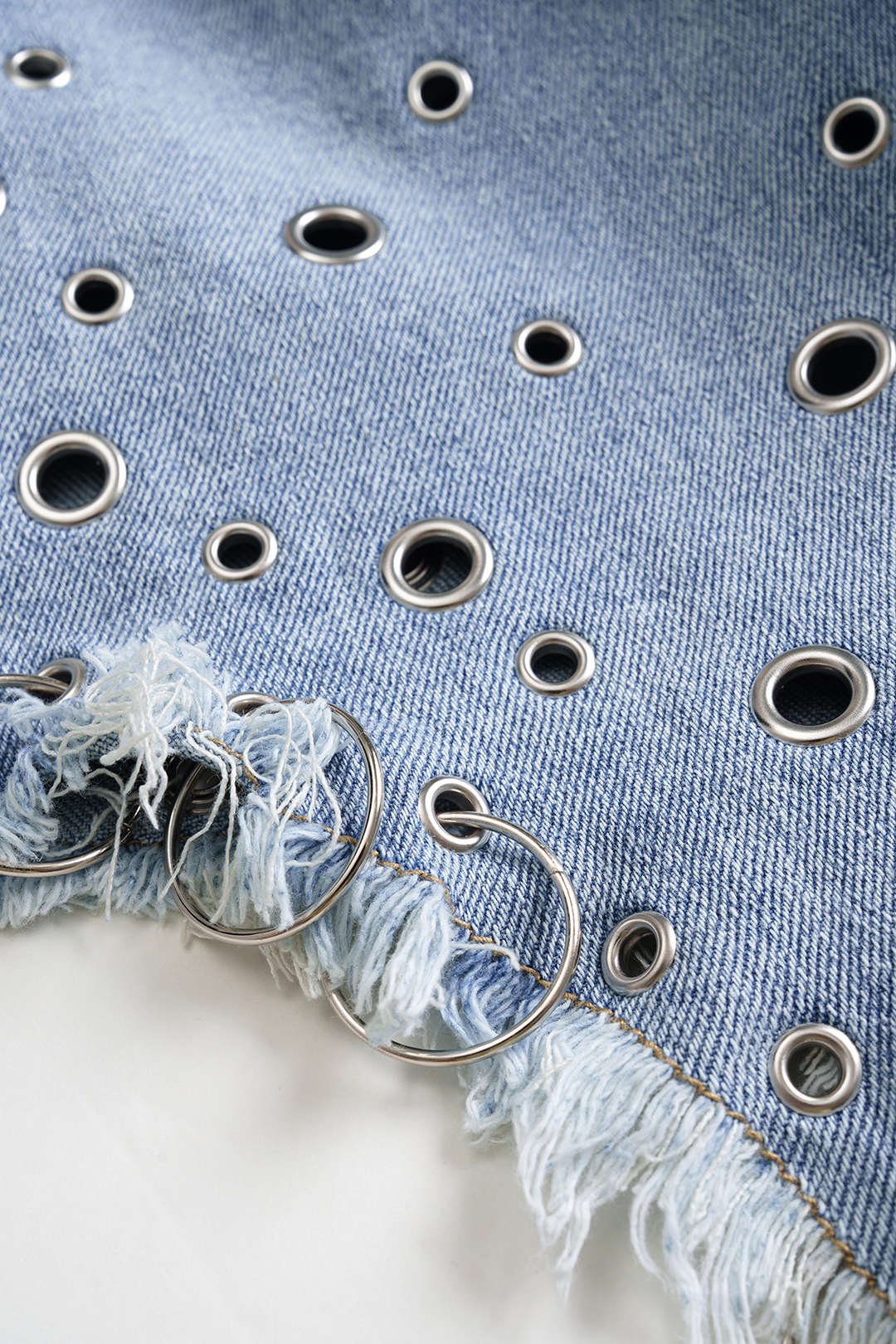 Denim Metallic Ring Cut Out Skirt