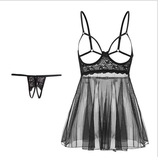 Sheer Elegance Lace Babydoll and G-String Set - StylinArts