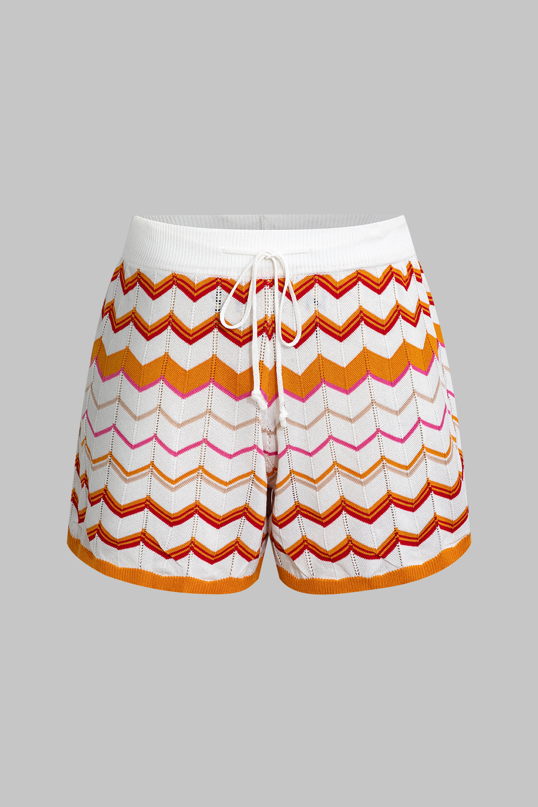 Contrast Knit Top And Drawstring Shorts Set