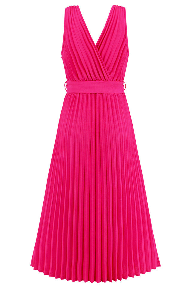 Pleated Sleeveless Dress with Belt