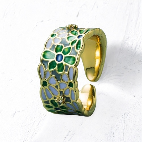 Verdant Glaze: Wide Gold-Plated Copper Ring