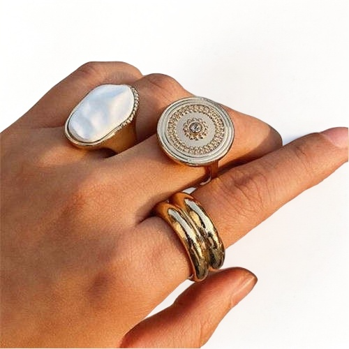Opal Elegance: Vintage Golden Alloy Ring Set