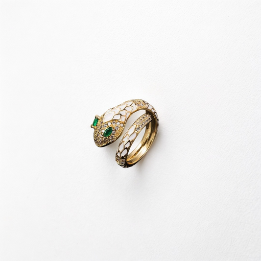 Ivory Serpent: Oil-spot Glaze Animal Series Ring