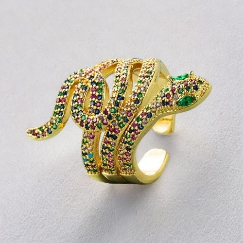 Multicolor Zirconia Serpent: Bold Statement Ring