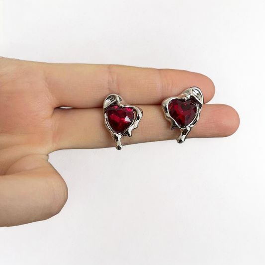 Molten Metal Red Crystal Love Earrings