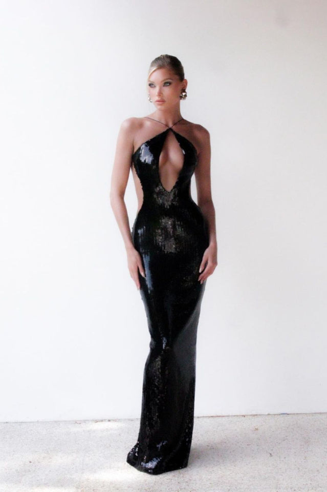 Darcy Backless Cutout Sequin Dress