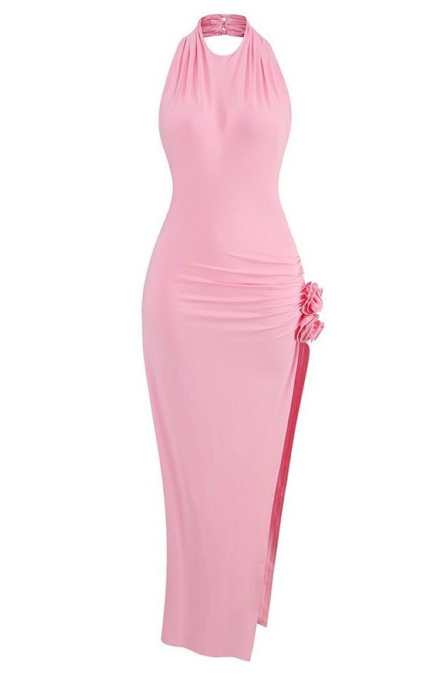 Pink Draped Jersey Midi Dress