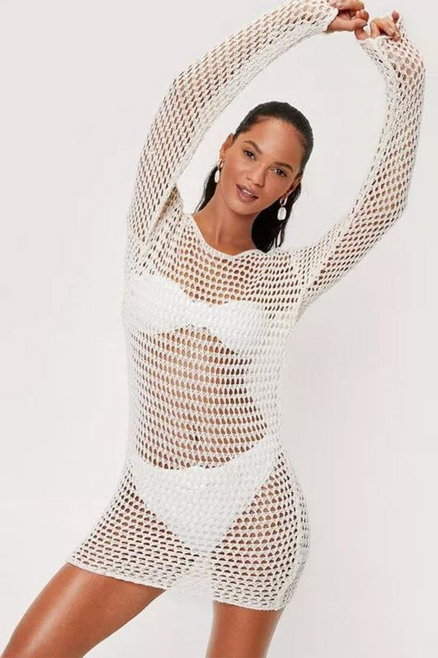 Crochet Low Back Beach Cover Up Dress