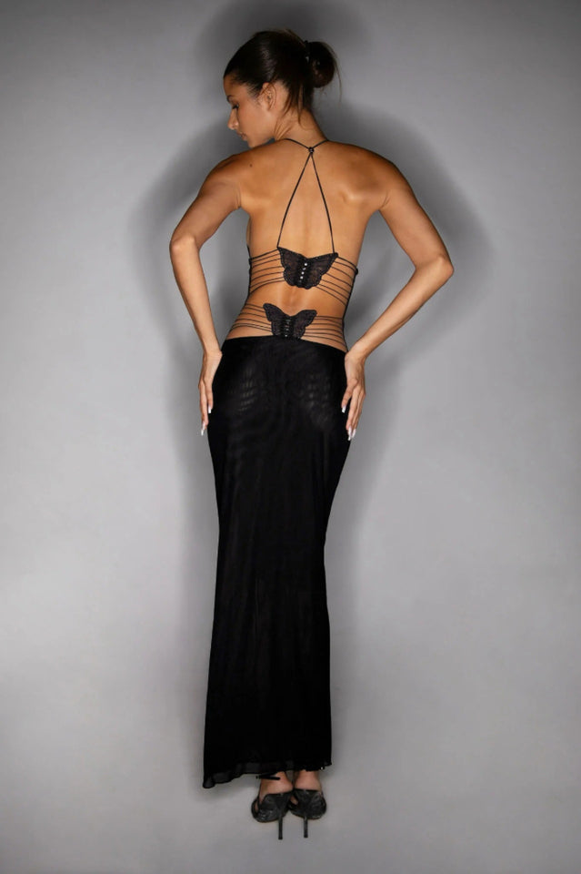 Butterfly Backless Midi Dress