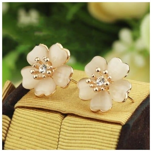 18k Platinum Plated Dimensional Floral Opal Earrings