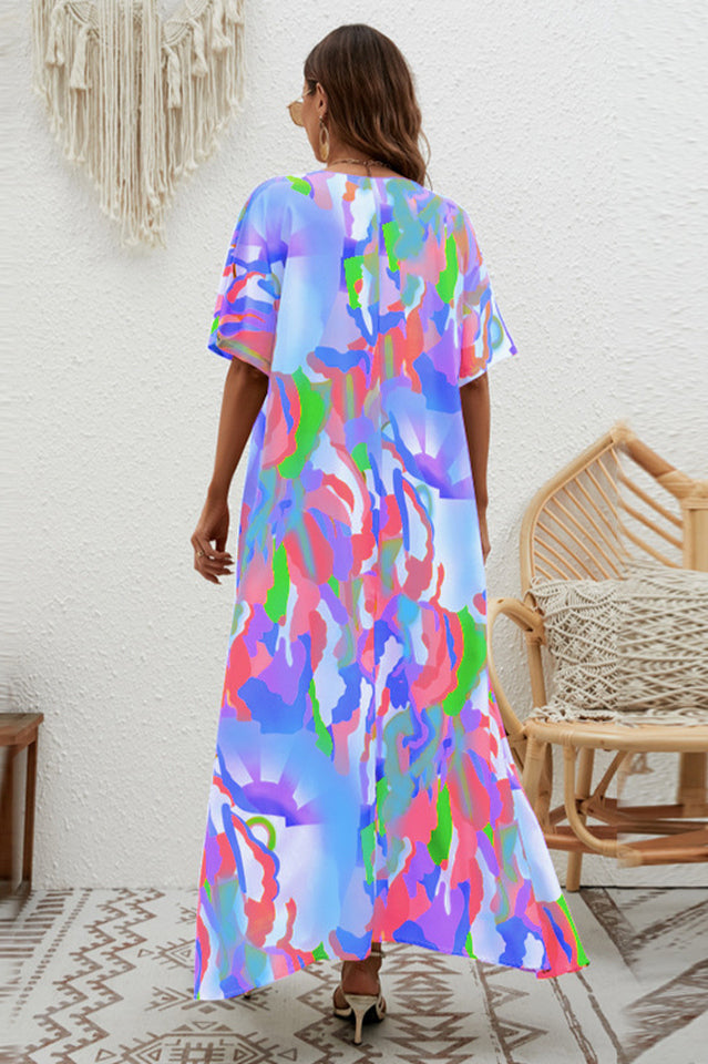 Print Short Sleeve Wide Hem Maxi Dress