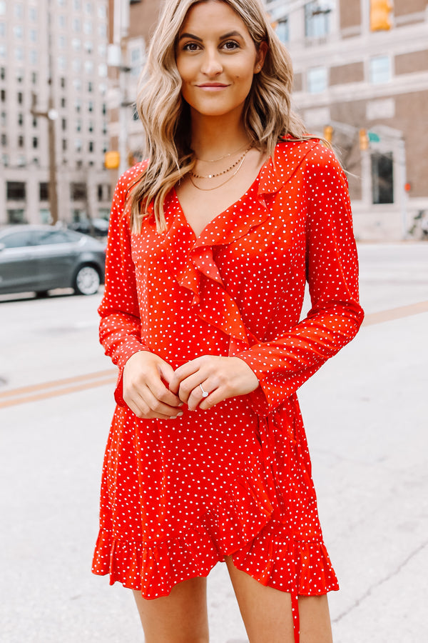 Fashion Polka Print Long Sleeve Tie Waist Dress