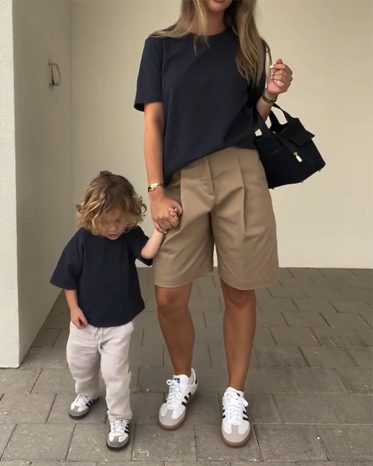 Cotton Crew Neck Short Sleeve Top Shorts Two Piece Set