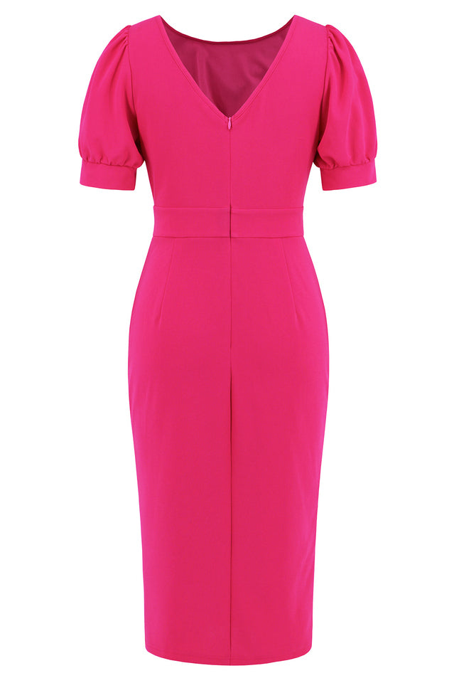 Puff Sleeve Ruffle Slit Bodycon Midi Dress