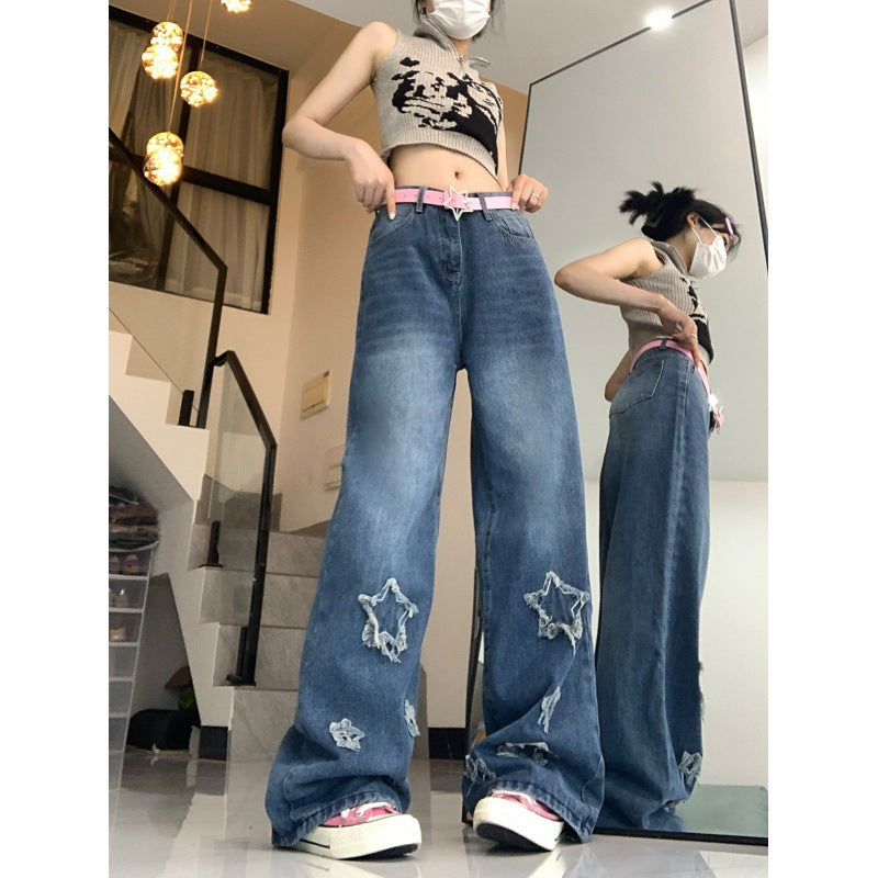 Vintage Distressed Star Patch Boyfriend Jeans