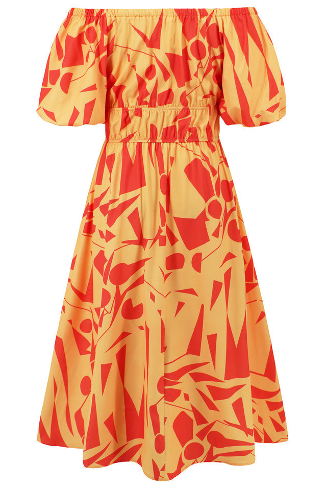 Printed Off Shoulder Balloon Sleeve Dress