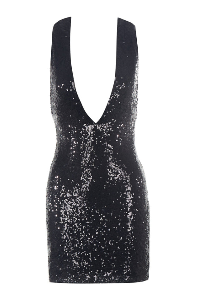 Bellamy Black Deep V Sequin Dress