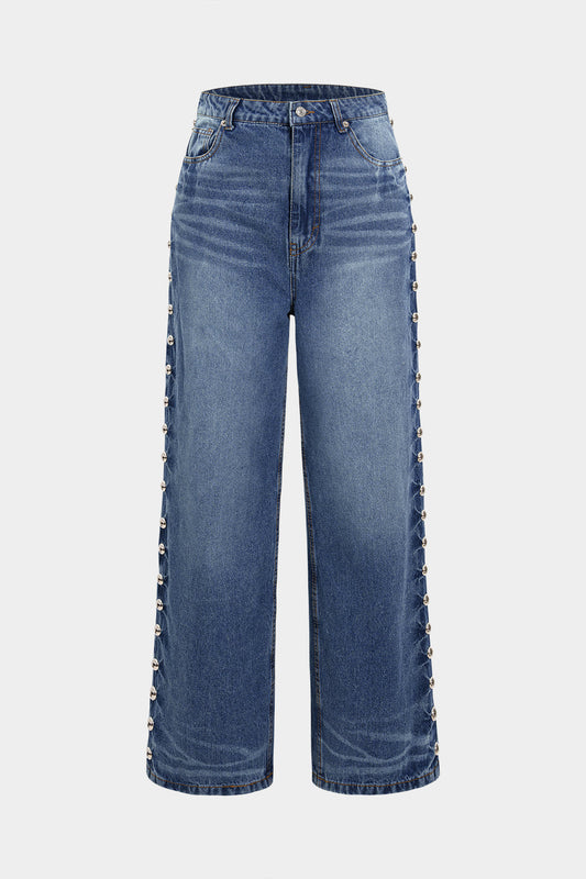 Denim Rivet Decor Jeans
