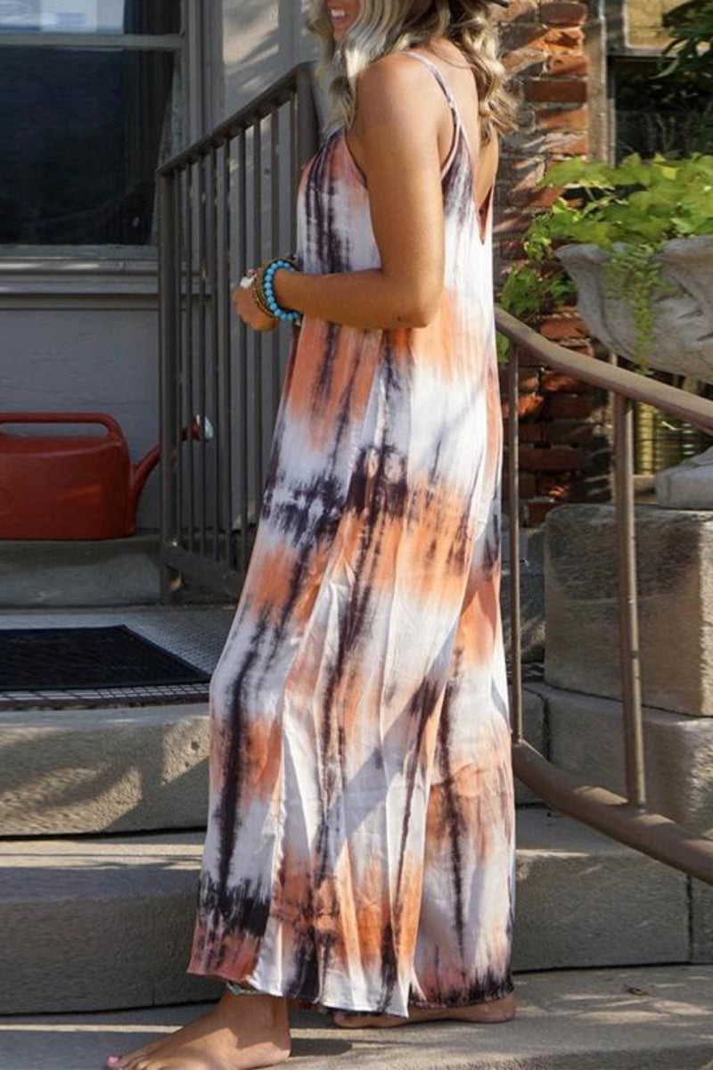 Tie Dye Stripe Casual Plus Size Maxi Dress