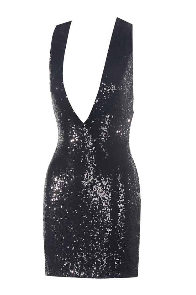 Bellamy Black Deep V Sequin Dress