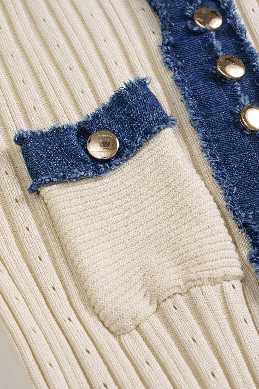 Denim Patchwork Metallic Button Short Sleeve Maxi Dress