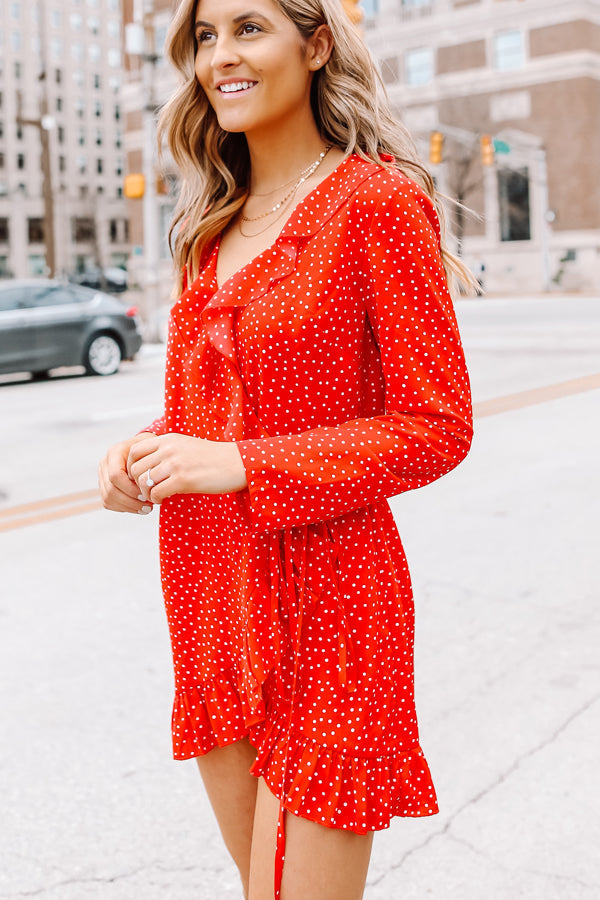 Fashion Polka Print Long Sleeve Tie Waist Dress